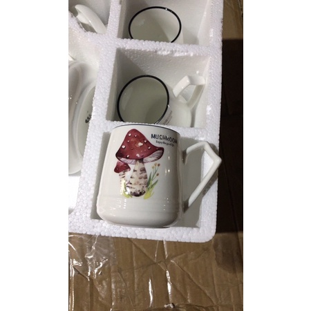 Bộ bình ly uống trà kèm khay bằng sứ cao cấp nguyên hộp làm quà tặng sang trọng