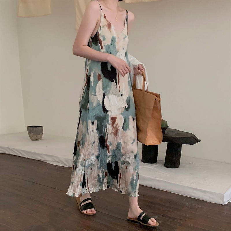 Xiaozhainv Fashion retro floral loose strap Maxi dresses | BigBuy360 - bigbuy360.vn