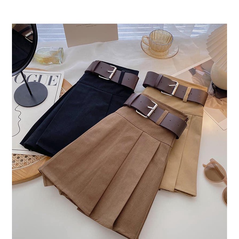 CHÂN VÁY NGẮN XẾP LY KÈM BELT CHO BÉ- HÀNG QCCC
