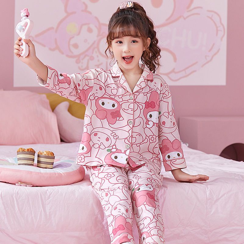 Bộ Đồ Ngủ Cotton Tay Dài Phong Cách Công Chúa Dễ Thương Cho Bé Gái