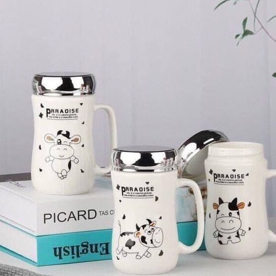 Ly Sứ Cốc Sứ Giữ Nhiệt Cao Cấp Nắp Gương Eo (Nhiều mẫu)