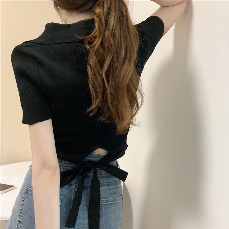 Áo Croptop Dệt Kim Thiết Kế Dây Đan Chéo Phong Cách Mỹ