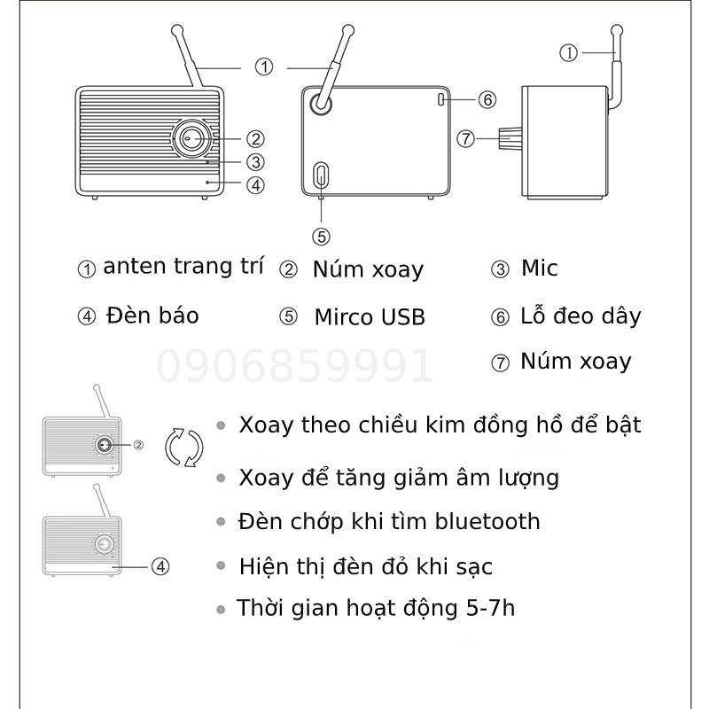 Loa Bluetooth mini CYKE phong cách Retro cổ điển (hearme)