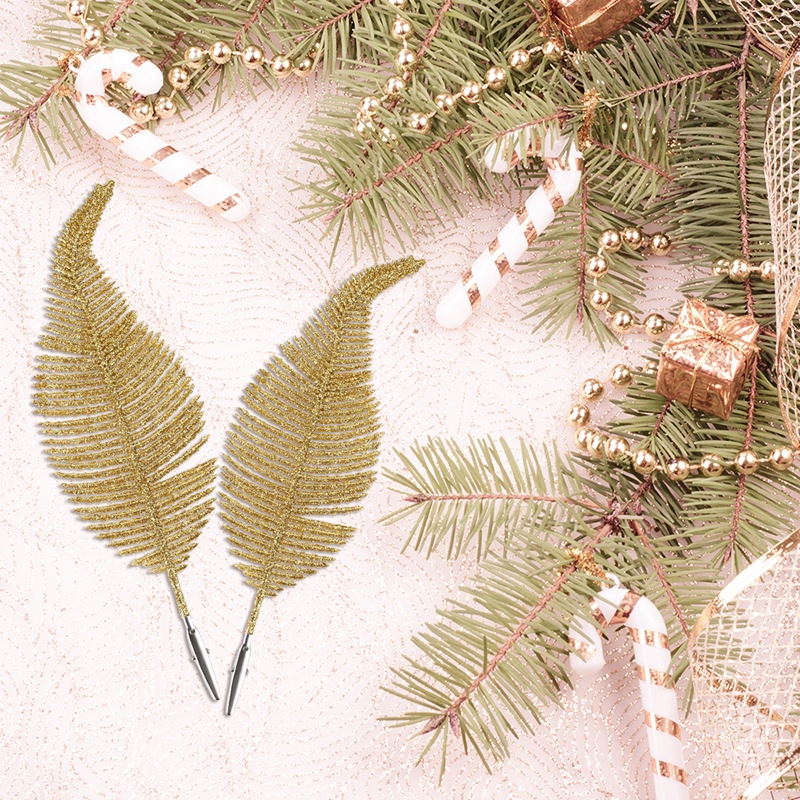 Set 6 nhánh lá vàng giả lấp lánh trang trí nhà cửa dịp năm mới