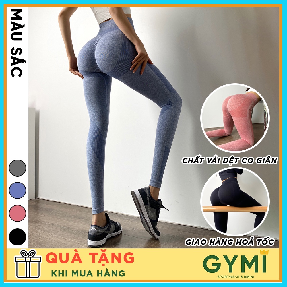 Quần tập gym yoga nữ chun mông GYMI QD39 dáng legging thể thao chất dệt co giãn vân ẩn ống quần MITAOGIRL