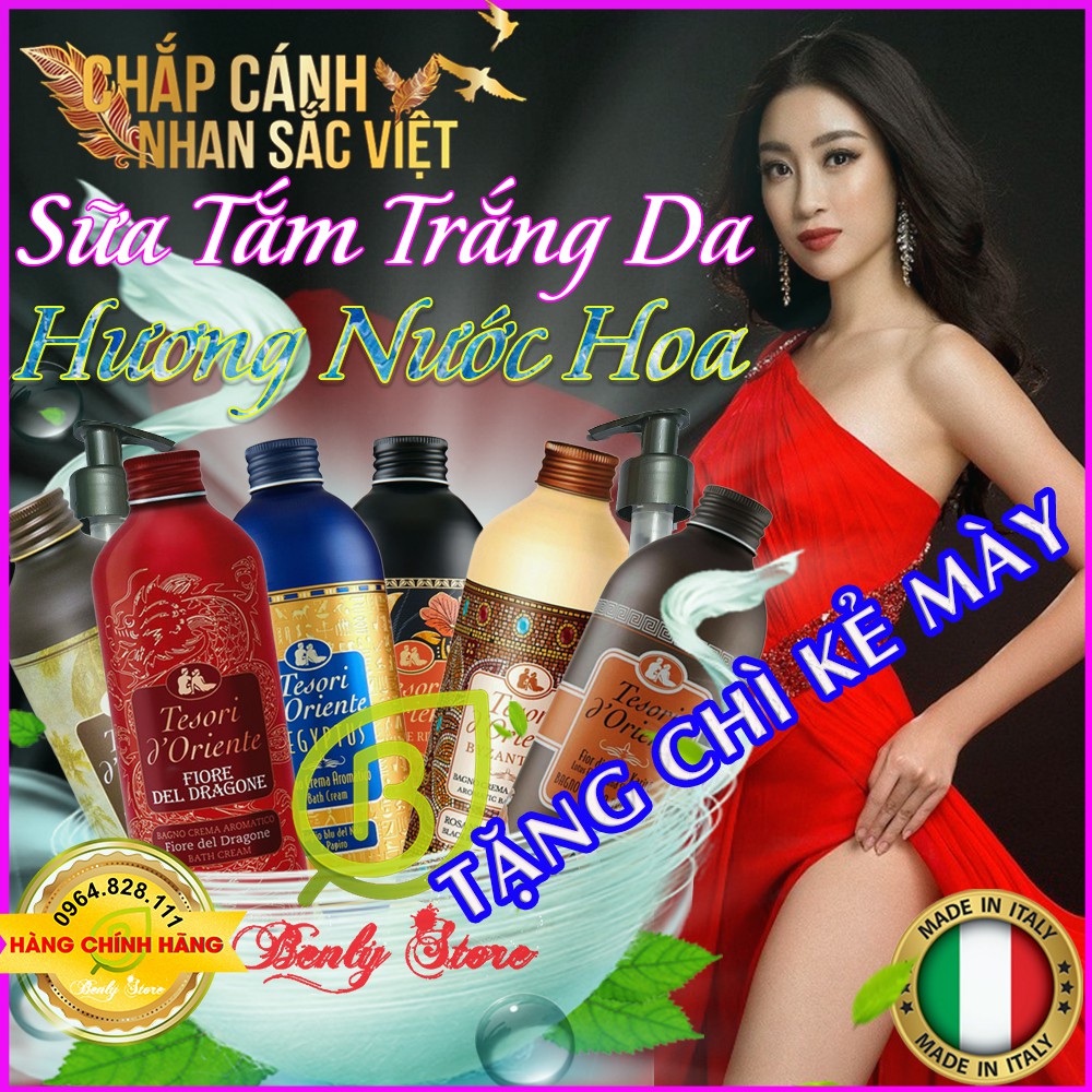 Sữa tắm nước hoa Tesori d’Oriente - Trắng da, Giữ ẩm, Thơm lâu 500ml🎁TẶNG CHÌ MÀY 3D🎁 -(Kèm Vòi)