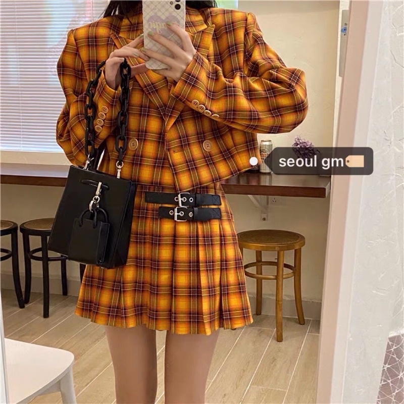 | INSOO SET| Set áo chân váy xếp ly caro TLÉA
