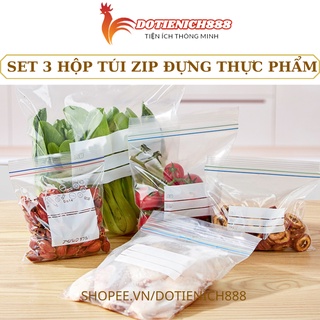 Túi zip đựng thực phẩm tái sử dụng nhiều lần, Túi zipper bảo quản thức ăn trong tủ lạnh có khóa kéo xuất Nhật set 3 hộp