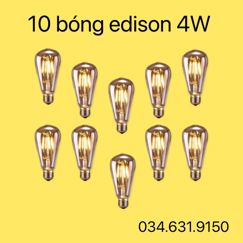 combo 10 bóng edison 4W , 10 bóng kèm dây 5M 10 đui , dây lõi đồng loại tốt chống nước