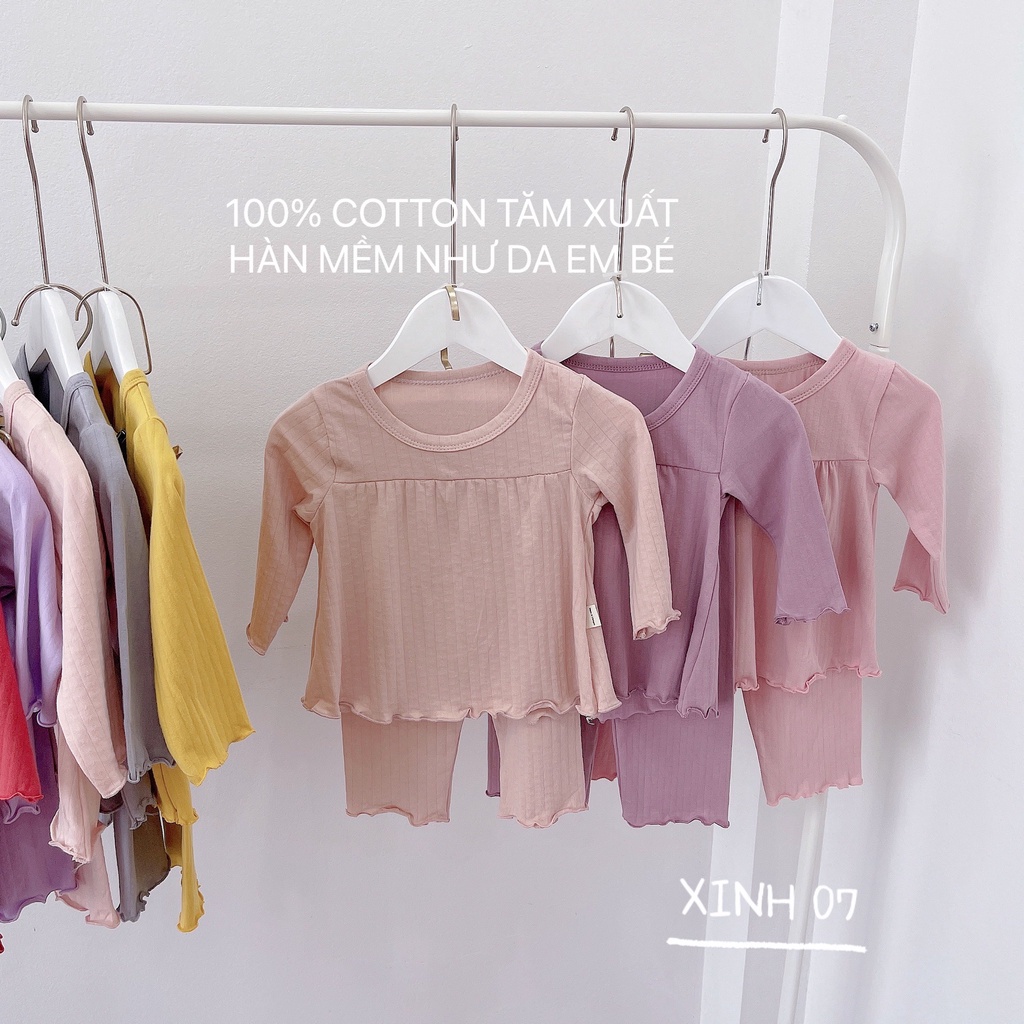 Set 3 bộ thun dài tay bé gái babydoll dễ thương, combo 3 bộ cotton thu đông tay dài bé gái