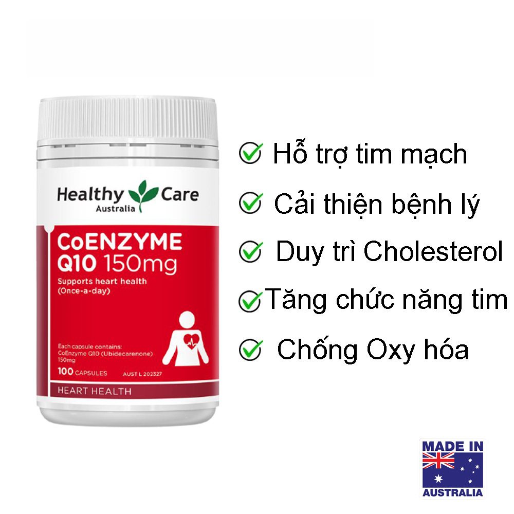 Thực phẩm chức năng viên uống bổ tim Healthy Care Coenzyme Q10 150mg Úc 100 viên