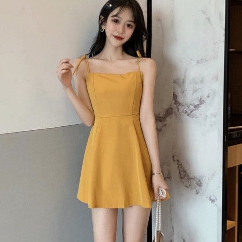 Đầm Ngắn Hai Dây Màu Đen Phong Cách Hàn Quốc Thời Trang Mùa Hè Dành Cho Nữ