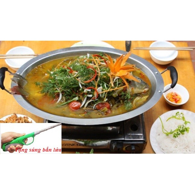 Khay lẩu cá chép om dưa bằng inox + súng bắn lửa