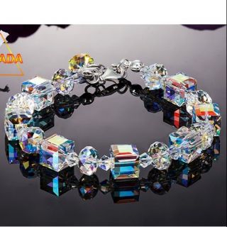 Vòng tay nữ Pha lê chính hãng khối vuông Aurora ánh cực quang lấp lánh