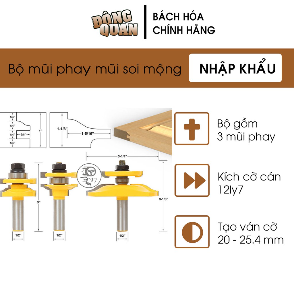 [ BỘ MŨI PHAY GỖ GHÉP VÁN ] 100% NHƯ HÌNH - MŨI SOI LÀM CÁNH CỬA TỦ BẾP 3 MÓN