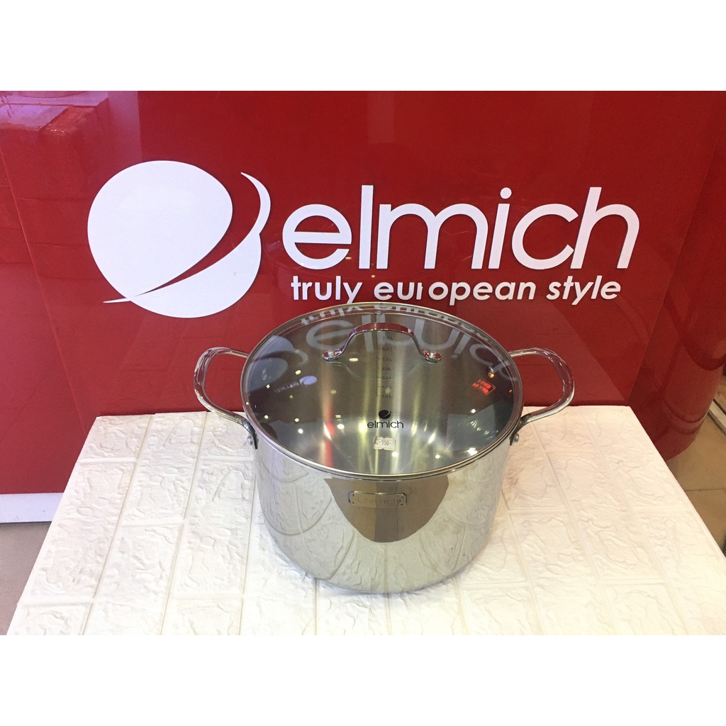 Nồi luộc gà Elmich inox 304 đáy đúc liền nguyên khối 30cm 28cm