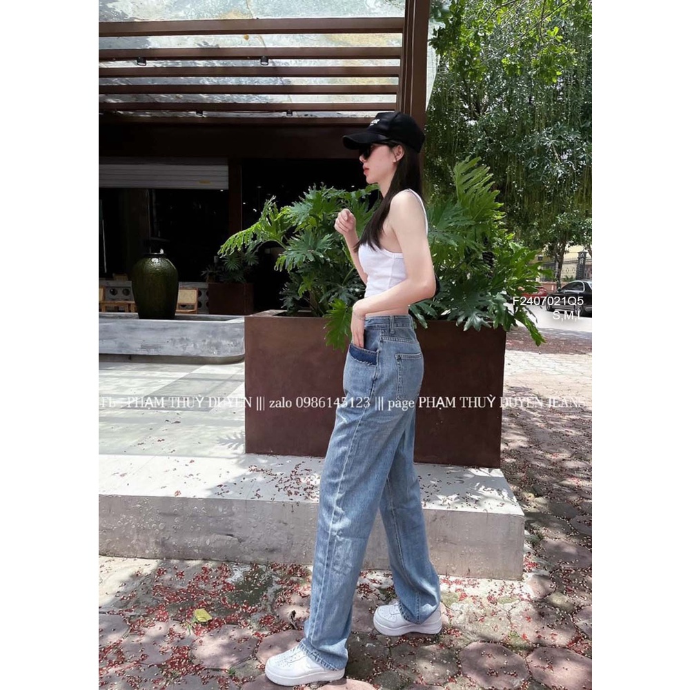 Quần jean dài ống suông lưng cao tôn dáng!