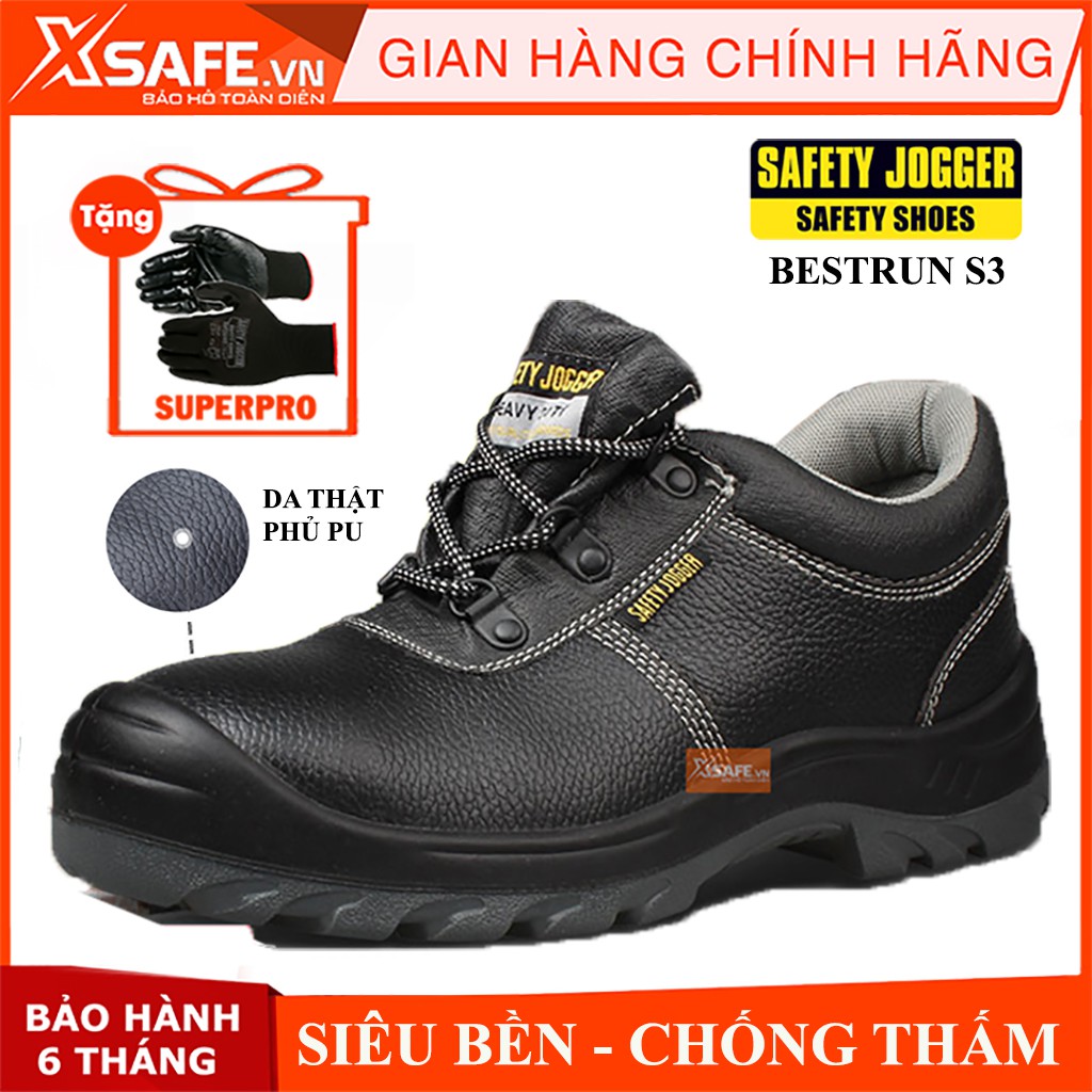 Giày bảo hộ lao động nam Jogger Bestrun S3 da bò, chống đinh/ nước/ trượt Giày công trình, nhà máy, form thể thao- XSAFE