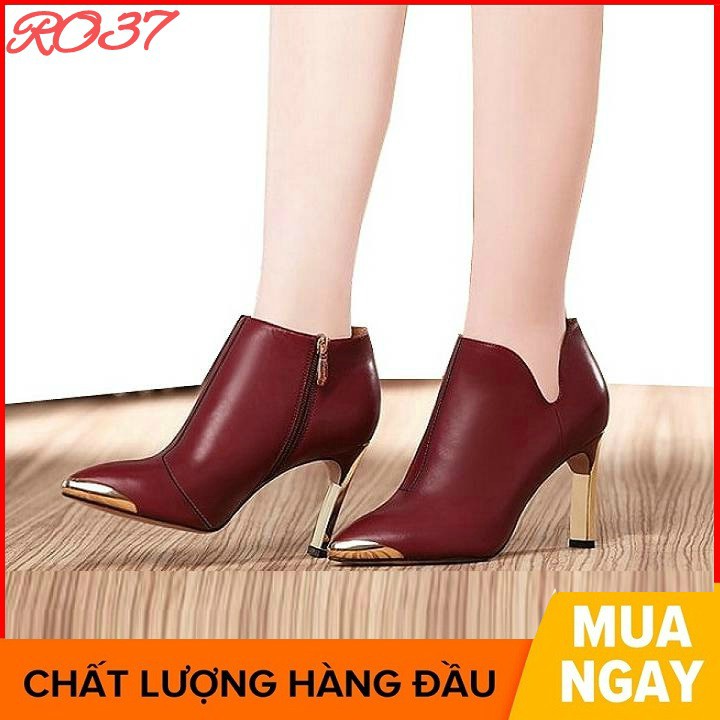 Giày boot bốt nữ cổ thấp 7 phân màu đen đỏ hàng hiệu rosata ro37