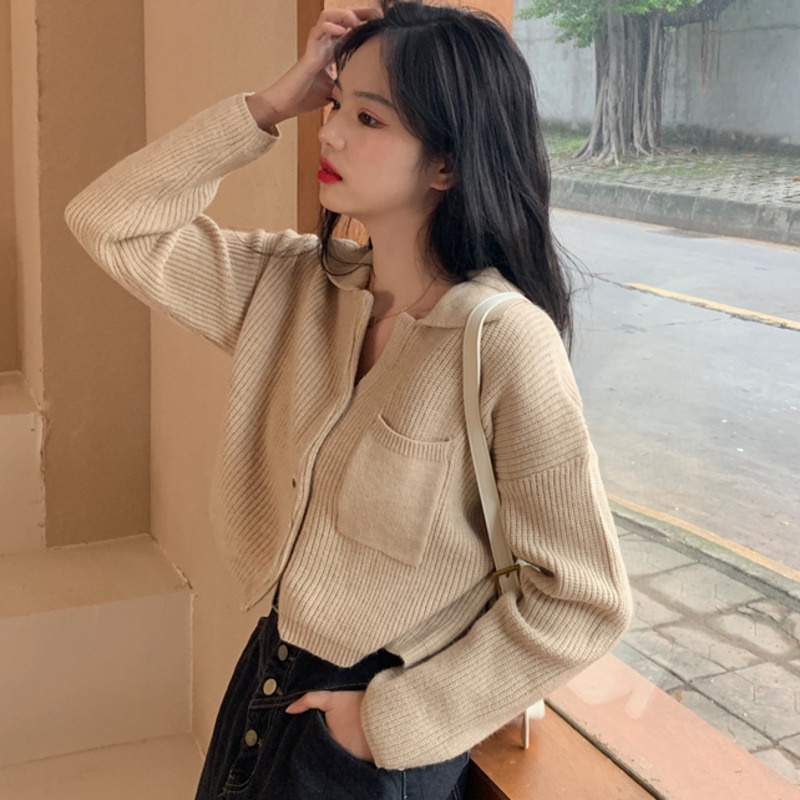 Áo khoác cardigan dệt kim tay dài phong cách retro thời trang cho nữ