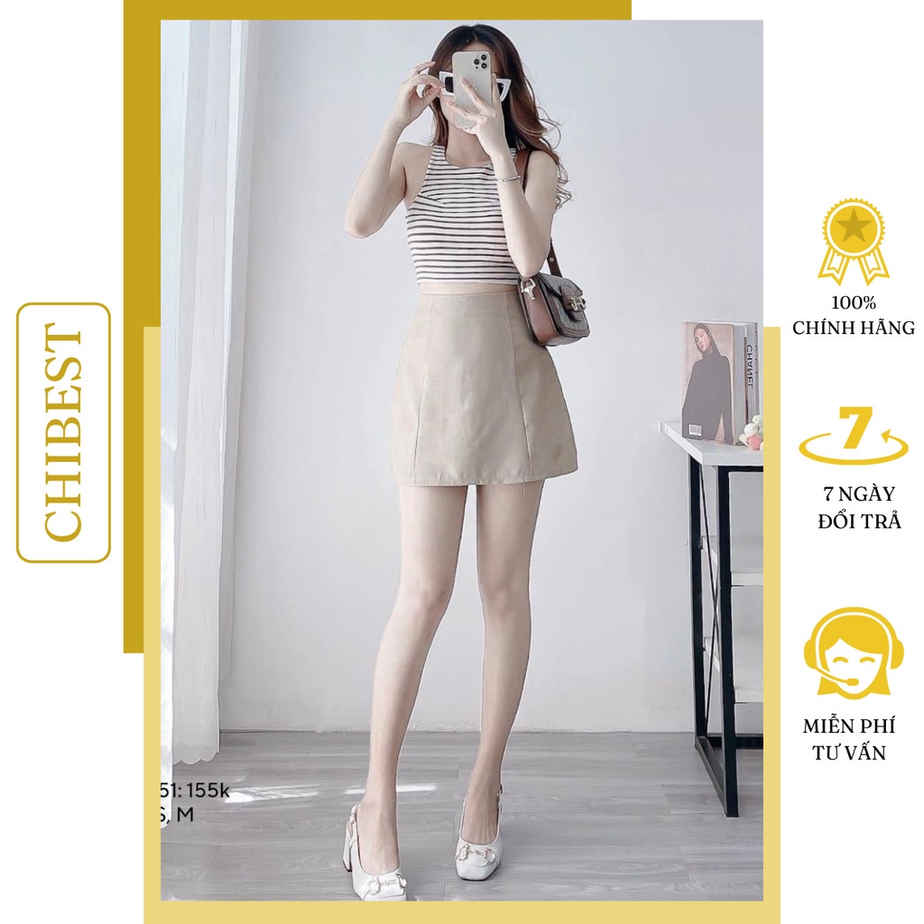 Sét bộ áo 3 lỗ croptop sọc phối chân váy chữ A CHIBEST LSB51