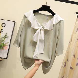 Áo sơ mi nữ cổ bèo thắt nơ - A605