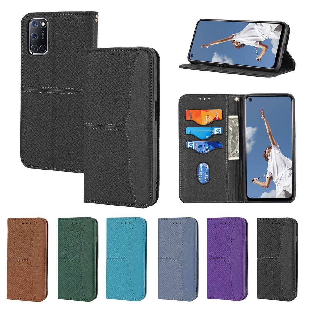 Bao da điện thoại PU kiểu ví đựng thẻ có khóa nam châm cao cấp cho Oppo Reno6 Pro Plus Reno6 Z A93 A93S A74 A54 A55 5g