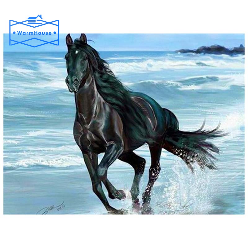 Bộ Tranh Đính Đá Tự Làm Hình Chú Ngựa Trên Biển Độc Đáo