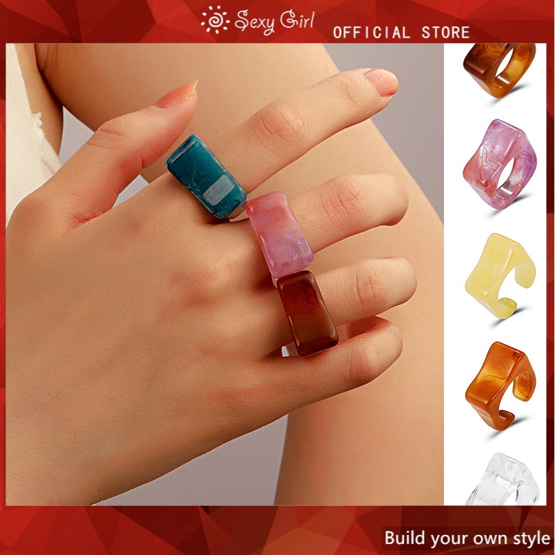 Nhẫn Nhựa Trong Suốt Họa Tiết Đá Cẩm Thạch Nhiều Màu Sắc Độc Đáo Cho Nữ