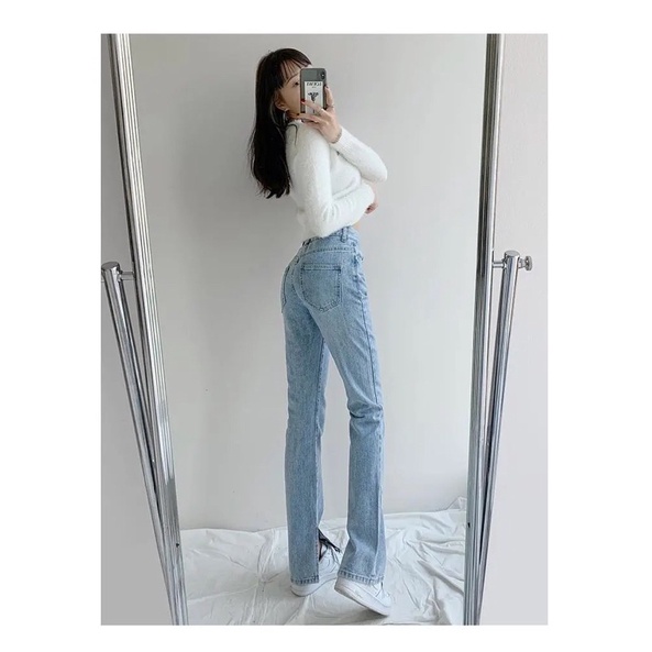Quần Jeans nữ Ulzzang dáng suông ống loe xẻ phong cách Hàn quốc( Meisy)