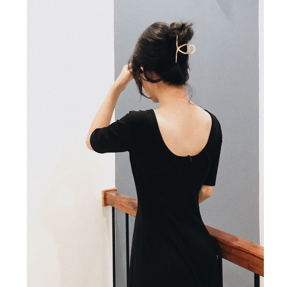 ECTES - Váy Midi dáng dài khoét lưng, vải thun dày dặn, tôn dáng - Nhận đặt may theo số đo