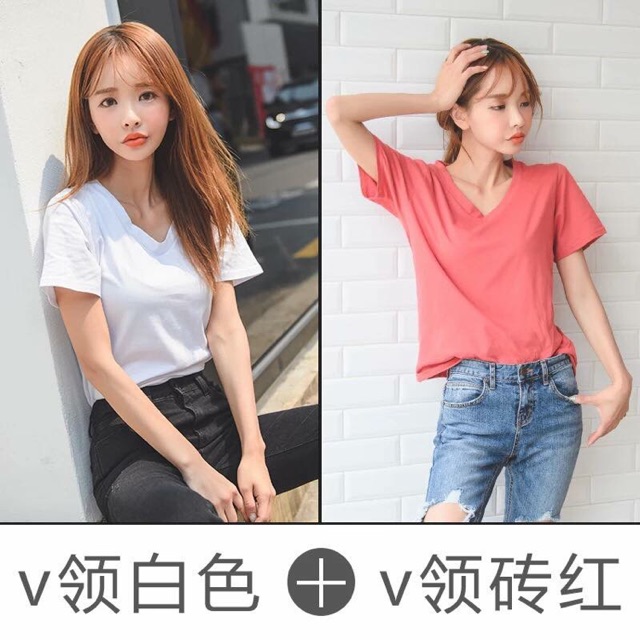 (Order) Áo phông cổ tim trơn cotton