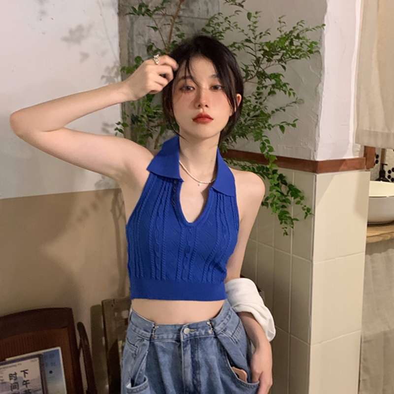 Áo hai dây ZHELIHANGFEI dệt kim dáng ngắn thời trang mùa hè cho nữ