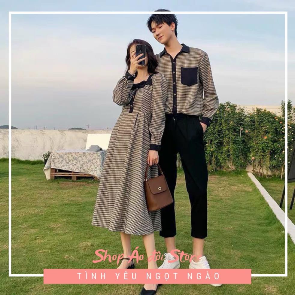 Bộ áo váy sơ mi cặp cao cấp, đồ đôi nam nữ  dễ thương, chất đẹp để chụp hình cưới, đi du lịch