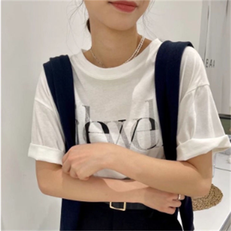 Áo thun IELGY tay ngắn dáng rộng in chữ phong cách Hàn Quốc thời trang mùa hè cho nữ