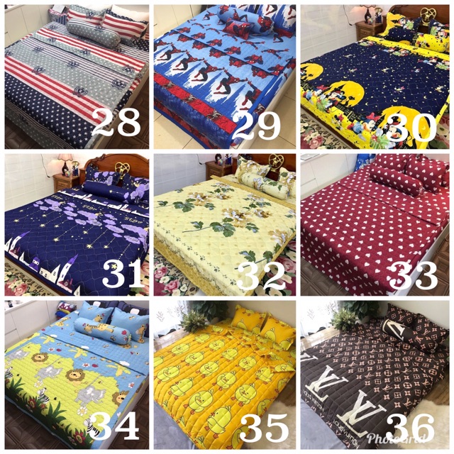 Bộ Ga Gối Chăn Hè Chần Bông Poly Cottong ( Tặng kèm vỏ gối ôm) | BigBuy360 - bigbuy360.vn
