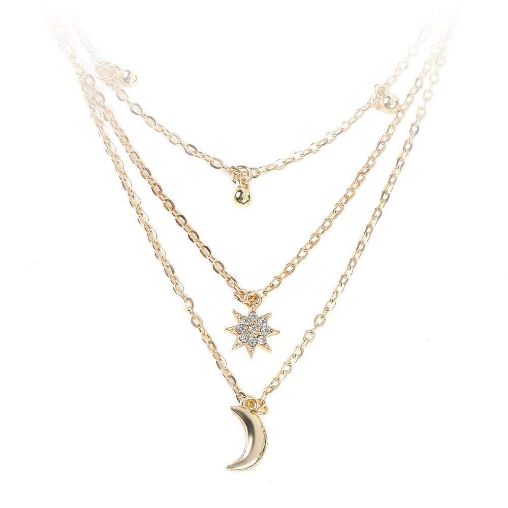 Dây chuyền nhiều lớp đính mặt trăng và ngôi sao phong cách Boho cổ điển