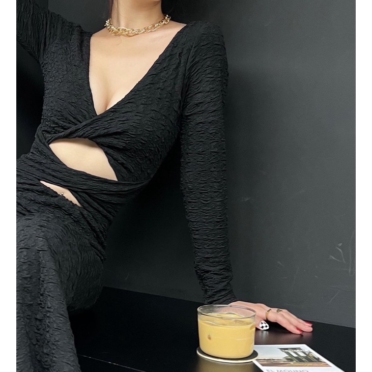 HERMOSA | Đầm body dài đen