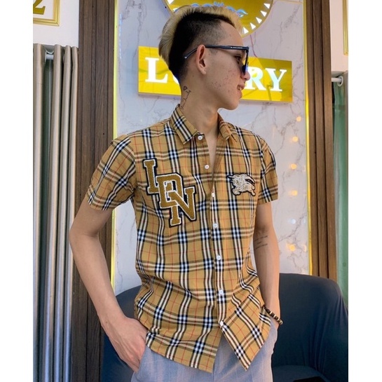 Áo Sơ Mi Nam Ngắn Tay BBR Kẻ Vàng Cực Hot Chất Vải Dày Dặn Ôm Dáng Vừa Phải Thêu Họa Tiết Tỉ Mỉ