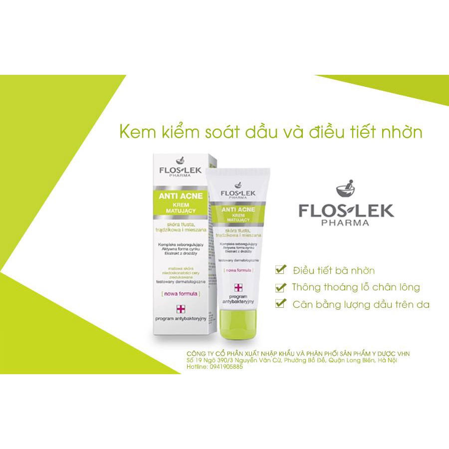 Kem dưỡng Floslek Mattifying Cream kiểm soát dầu và điều tiết nhờn 50g