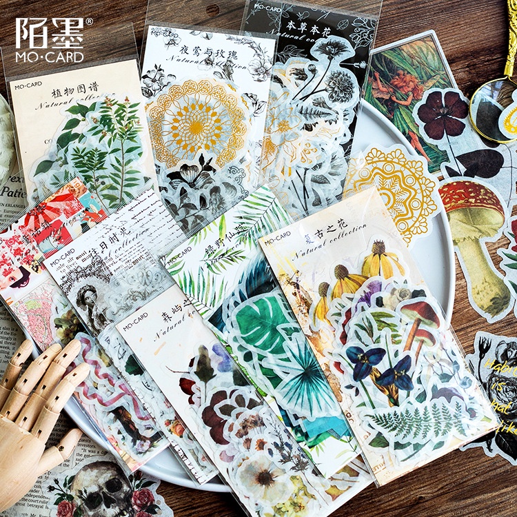 Sticker hoa lá cổ điển trang trí Scrapbook, sổ tay, vở  (set 60 stickers) - [ 099 ]