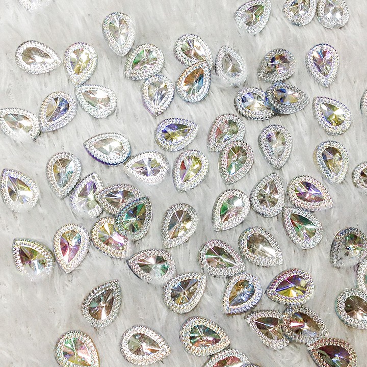 Hạt đá kết áo acrylic 3d hình giọt nước chóp bạc ánh 7 màu