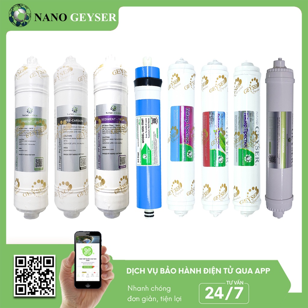 Bộ 8 lõi lọc nước dùng cho máy lọc nước RO lõi đúc, Nano Geyser Slim, Karofi, Kangaroo, Aqua, Sunhouse...