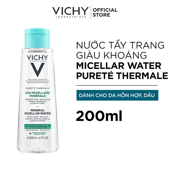 Nước tẩy trang cho da hỗn hợp và da bóng dầu Vichy Mineral Micellar Water Pureté Thermale 200ml