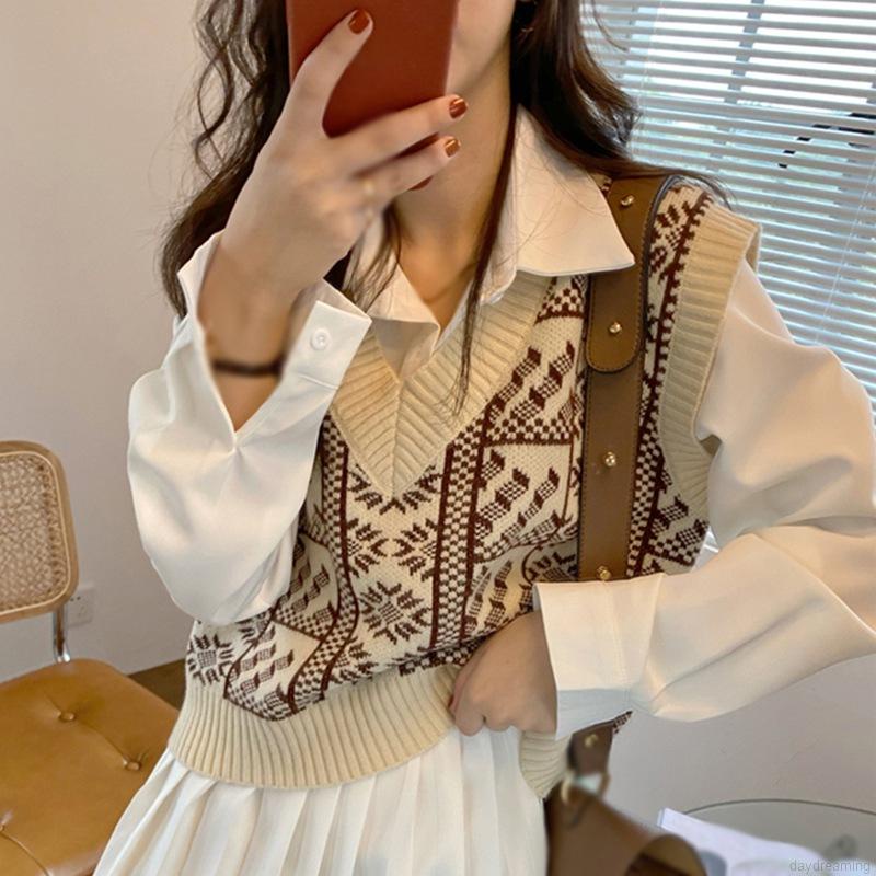 Áo len không tay cổ chữ V dáng rộng | BigBuy360 - bigbuy360.vn