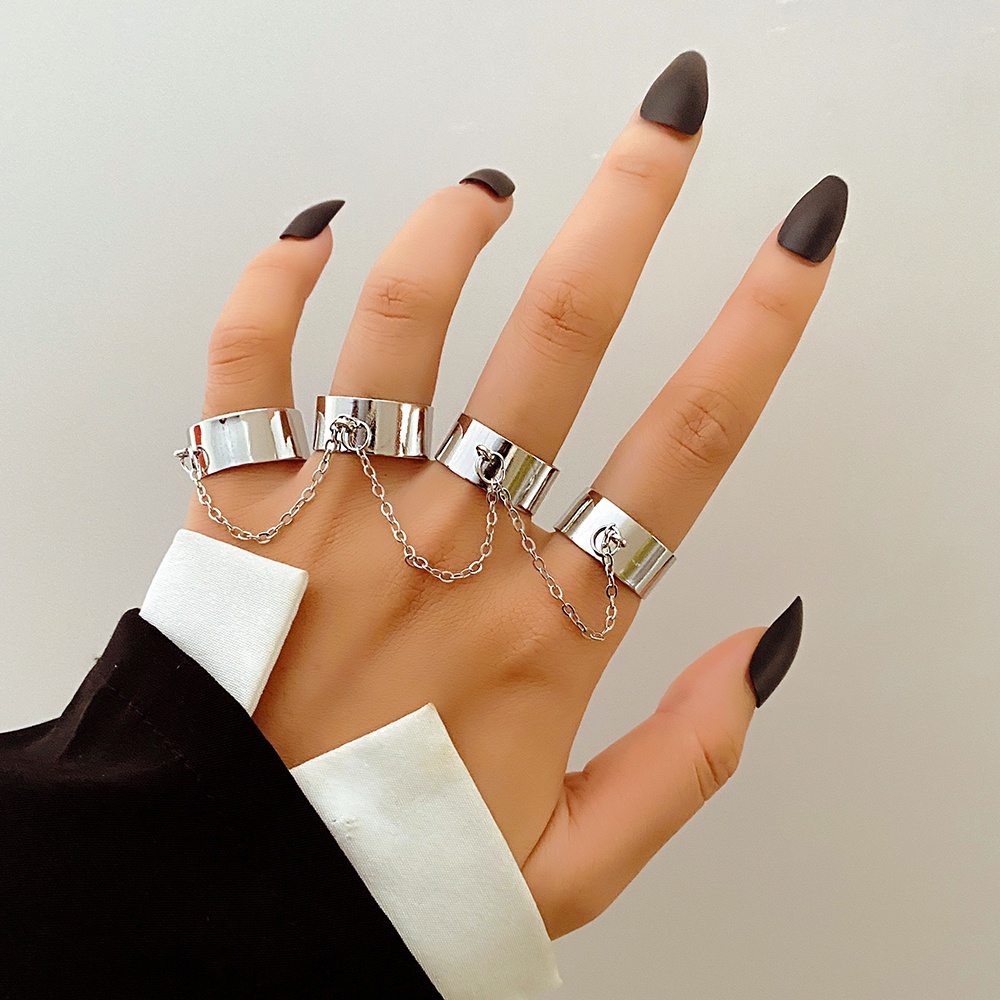 Nhẫn Hình Bướm Dây Xích Dài Màu Vàng/Bạc Phong Cách Punk Thời Trang Cho Nữ