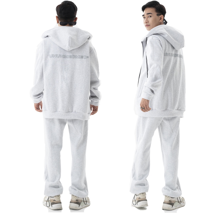 [COMBO] Hoodie Zip (white) + Áo thun in logo (white) + Quần Dài (white) Ủn Ủn Meo Meo®