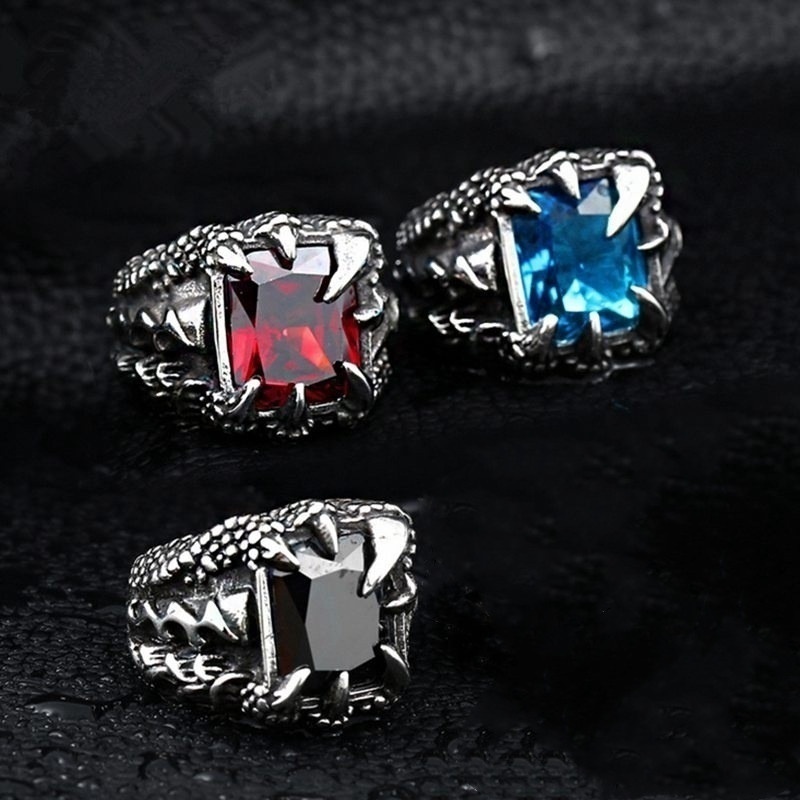 Nhẫn Thép Không Gỉ Hình Móng Vuốt Rồng Gothic Đính Đá Pha Lê