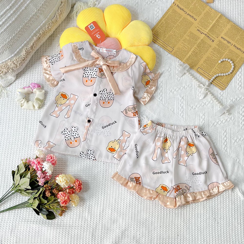 Bộ Đồ Ngủ Pijama Quần Đùi Áo Cộc Tay Cổ Bèo  Từ Lụa Mango Dành Cho Bé Gái - BPN39 - Babi mama