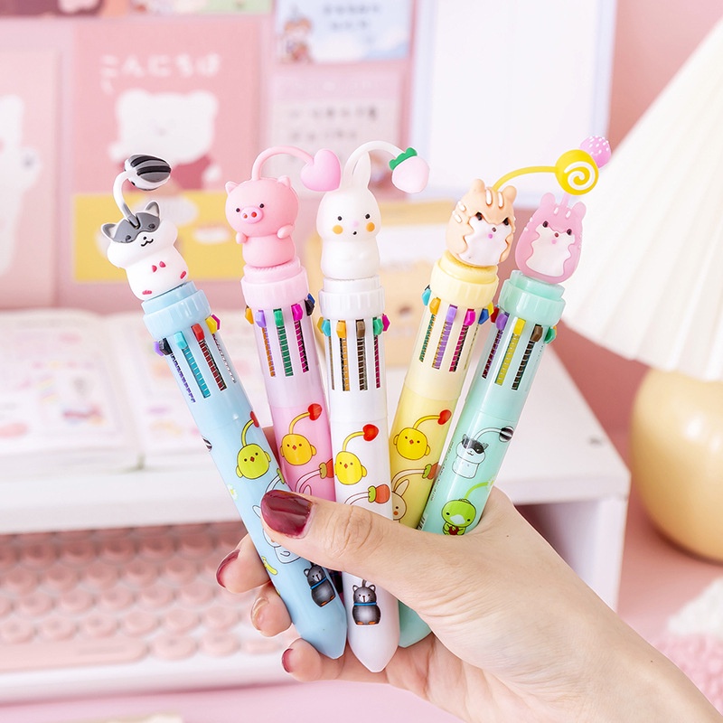 Bút Viết Bấm 10 Màu Mực Tiện Lợi Trang Trí Sổ Vở Bullet Journal Cây Bút Nhiều Màu Cute Xinh Xắn